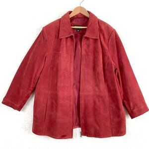 Vintage Bernardo Nordstrom Suede Leather Full Zip Coat Jacket Womens Plus 1X Red